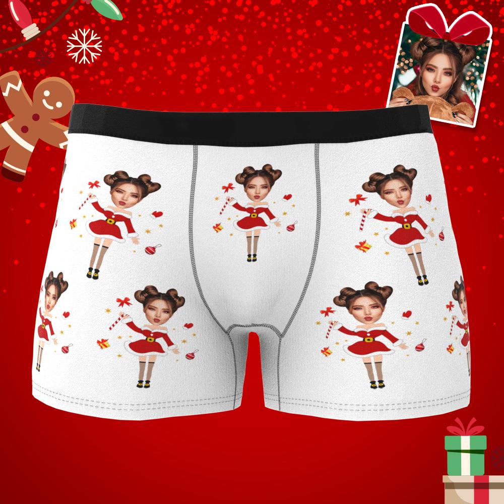 Custom Photo Boxer Santa Claus Face Underwear Couple Gifts Christmas Gift AR View