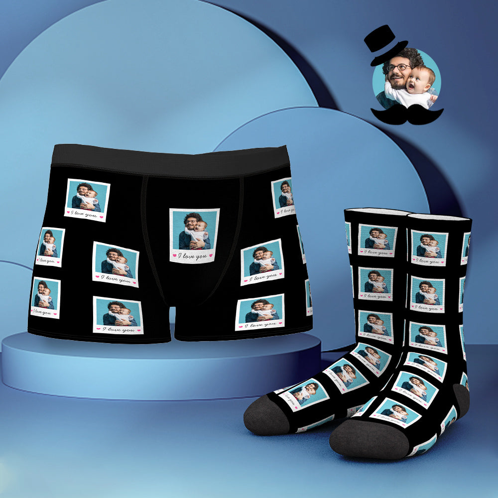 Custom Face Boxer Shorts And Socks Set I LOVE YOU