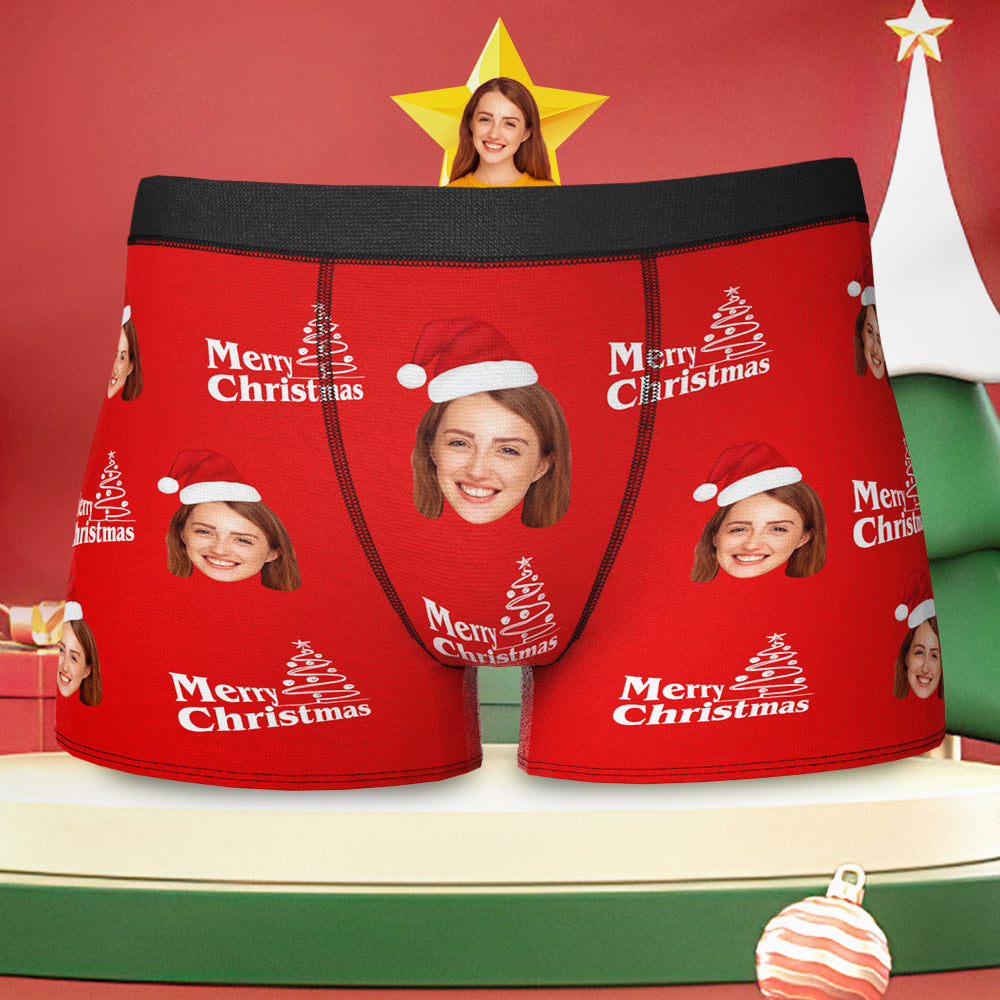 Custom Face with Santa Hat Christmas Men's Boxer Briefs Christmas Gift