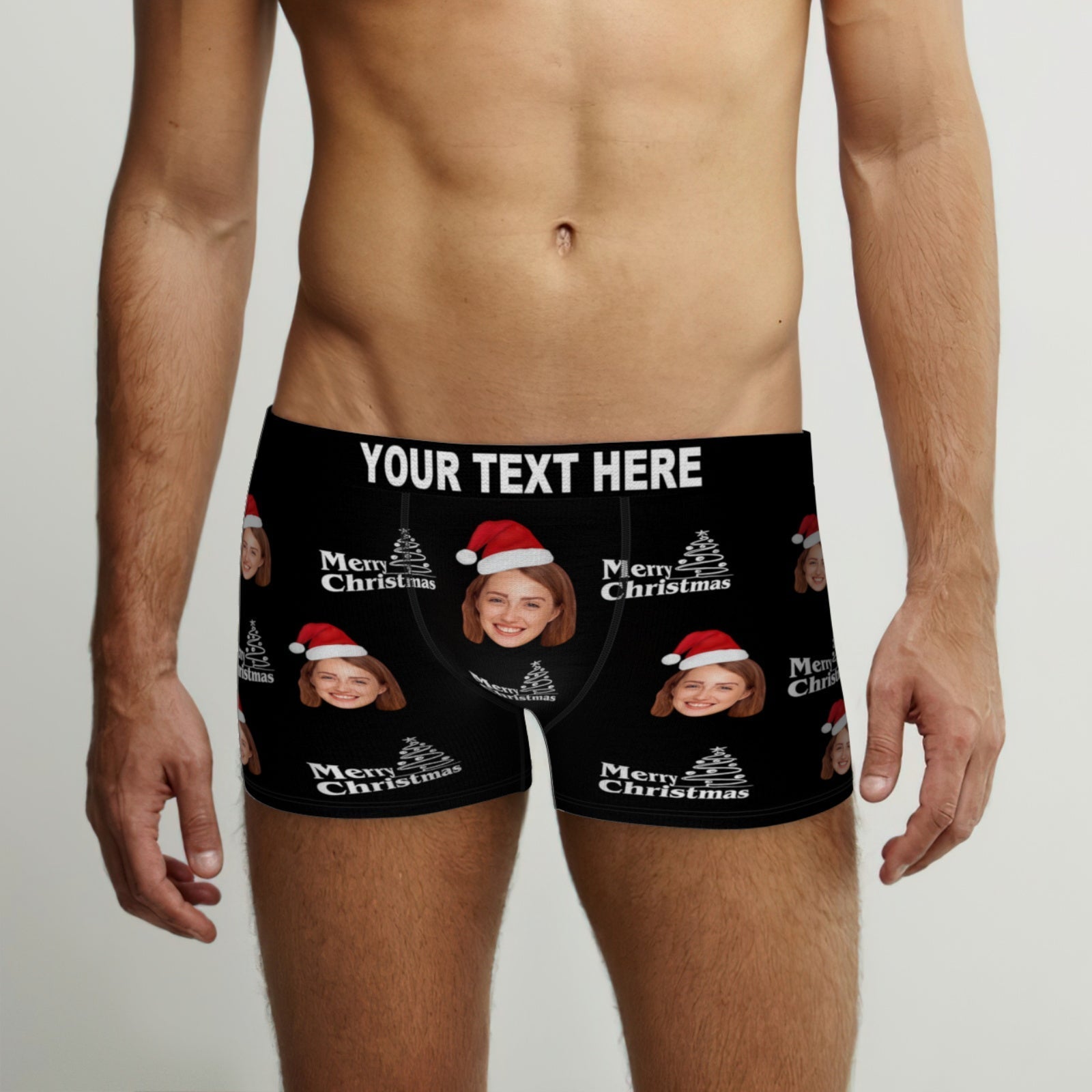 Custom Face with Santa Hat Christmas Men's Boxer Briefs Christmas Gift