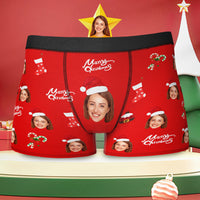 Custom Face Boxer Briefs Merry Christmas Personalised Face Underwear Christmas Gift