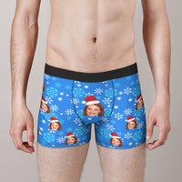 Custom Face Naughty Snowflakes Boxer Briefs Funny Personalised Face Underwear Christmas Gift