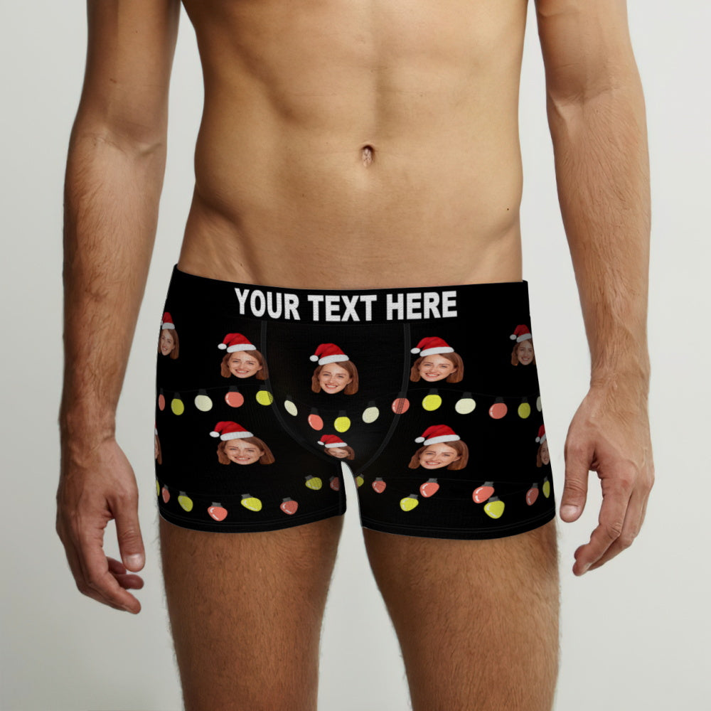 Custom Face Christmas Lights Boxer Briefs Funny Personalised Face Underwear Christmas Gift