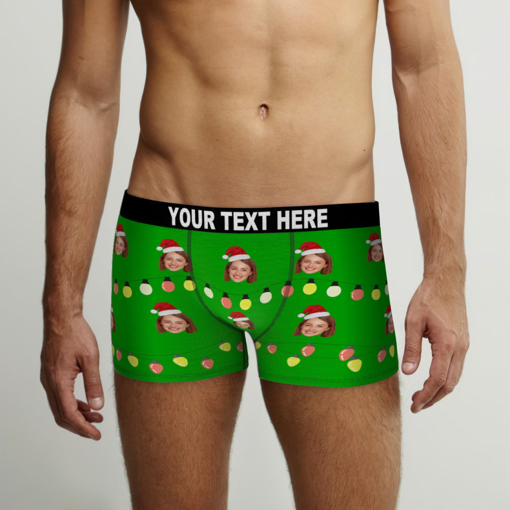 Custom Face Christmas Lights Boxer Briefs Funny Personalised Face Underwear Christmas Gift