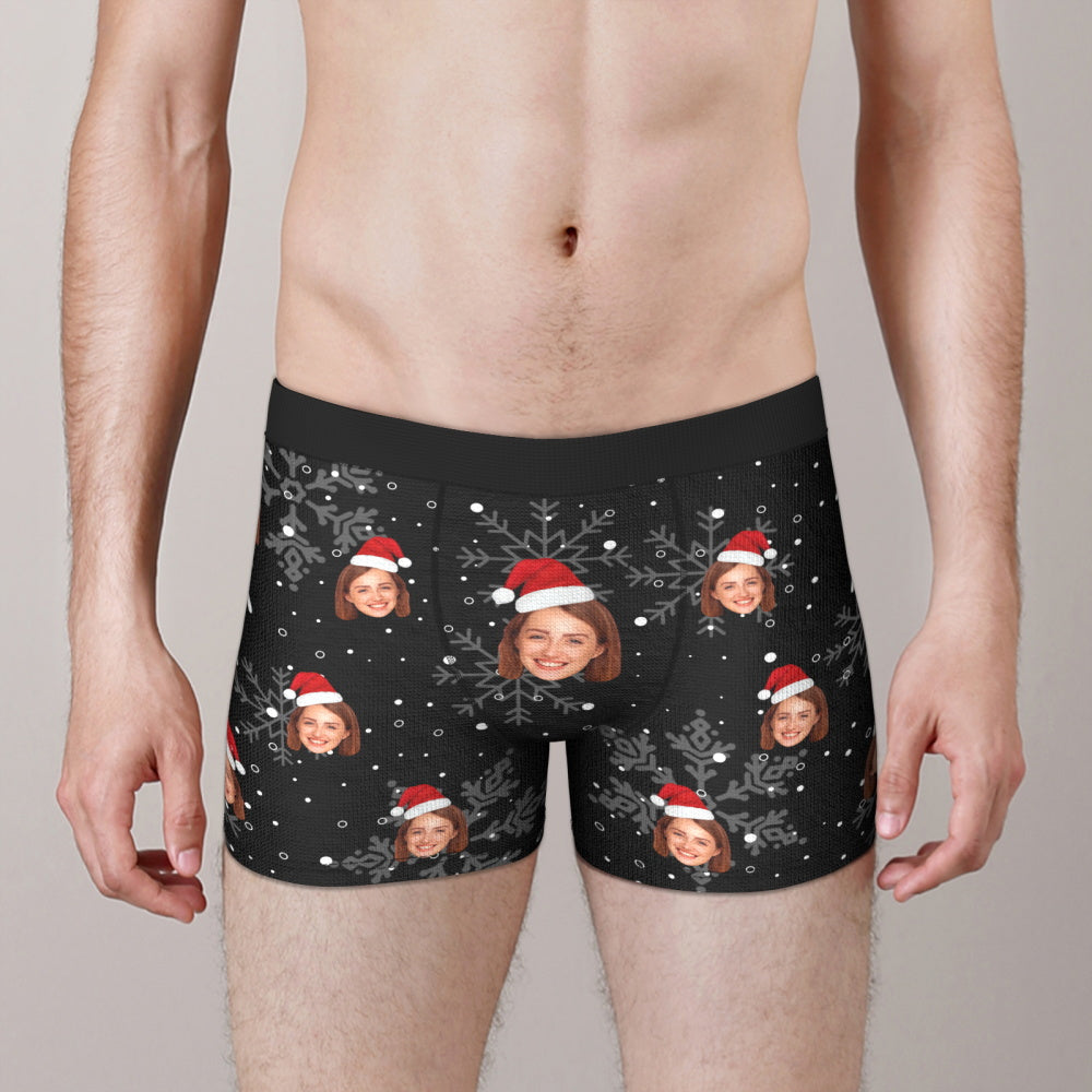 Custom Face Christmas Snowflake Boxer Briefs Funny Personalised Face Underwear Christmas Gift