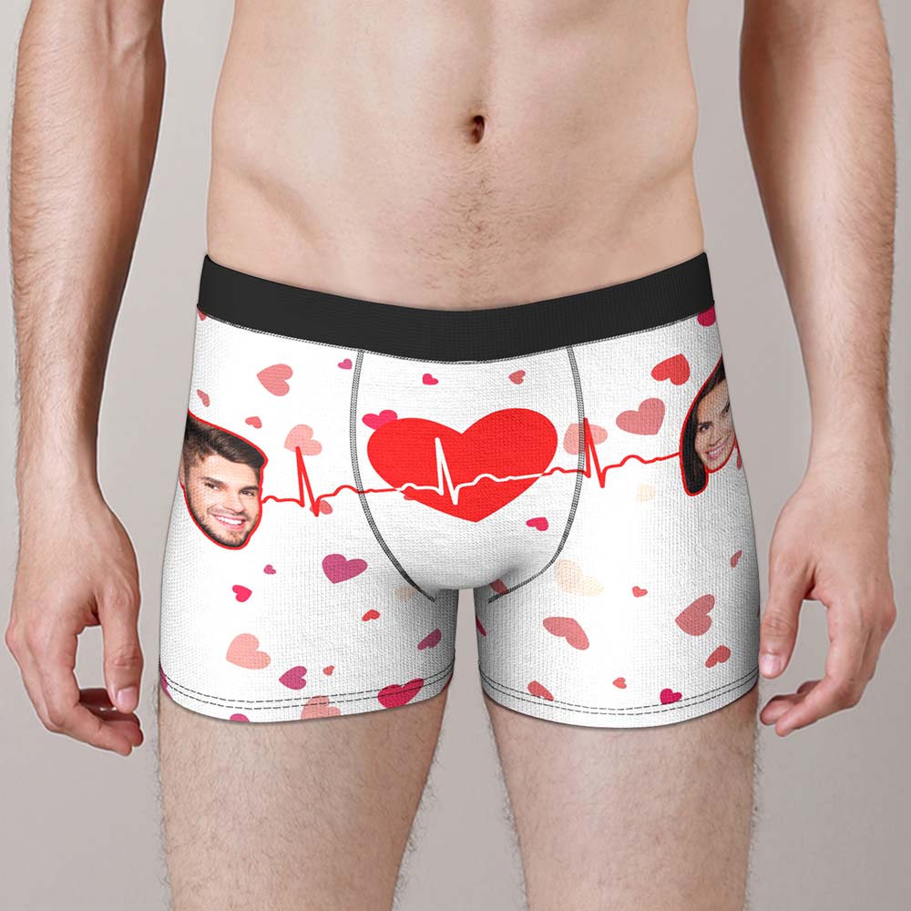 Custom Face Boxer with Couple's Picture Personalised Love Telepathy Symbol Men's Shorts Christmas Gift