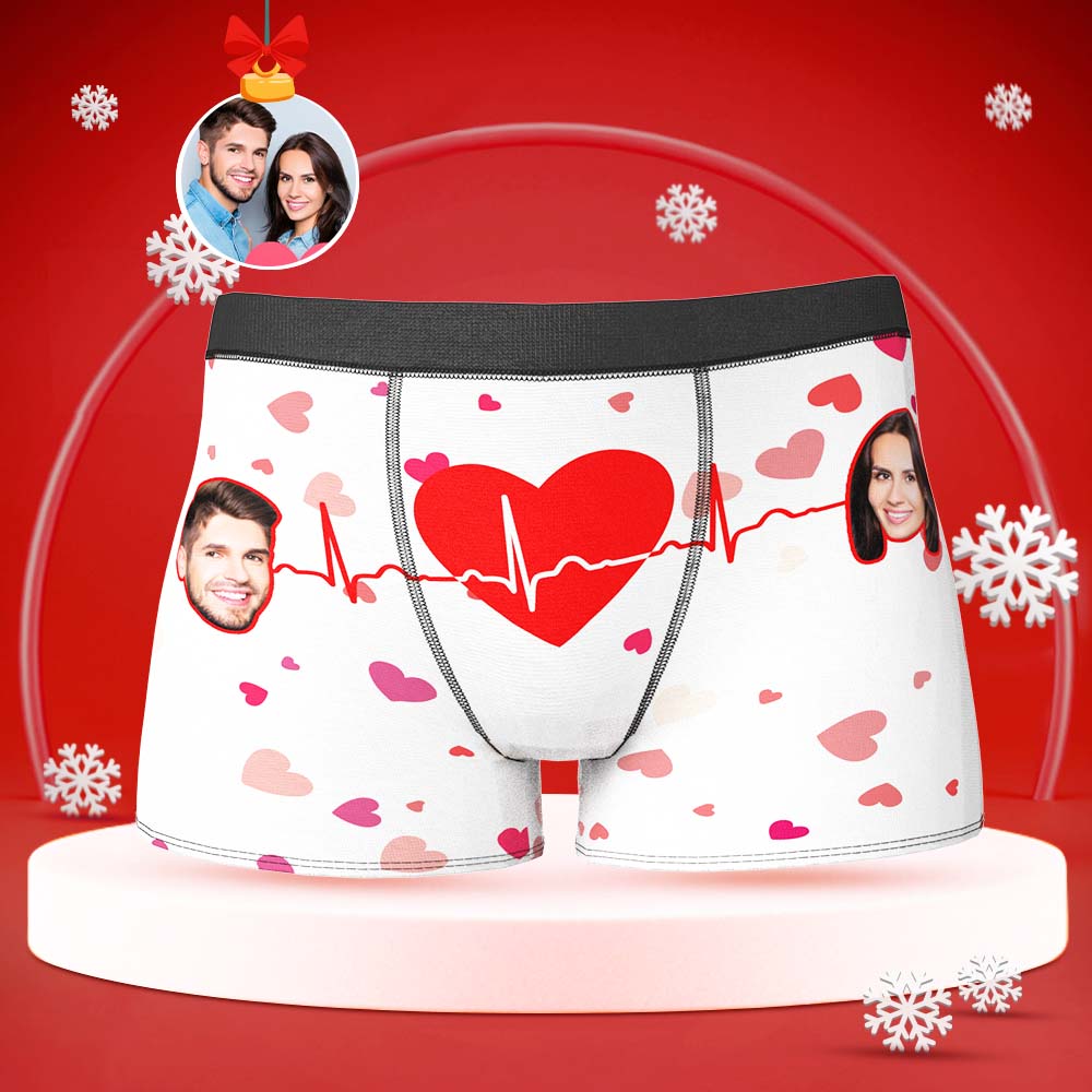 Custom Face Boxer with Couple's Picture Personalised Love Telepathy Symbol Men's Shorts Christmas Gift