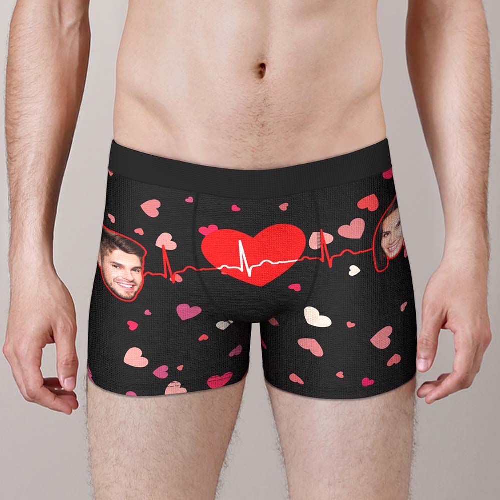 Custom Face Boxer with Couple's Picture Personalised Love Telepathy Symbol Men's Shorts Christmas Gift