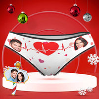 Custom Face Underwear with Couple's Picture Personalised Love Telepathy Symbol Women's Shorts Christmas Gift