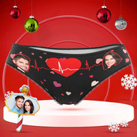 Custom Face Underwear with Couple's Picture Personalised Love Telepathy Symbol Women's Shorts Christmas Gift