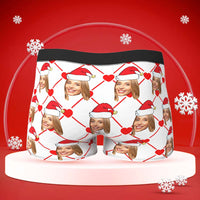 Custom Face Boxer with Girlfriend Picture Personalised Christmas Hat Pattern Men's Shorts