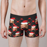 Custom Face Boxer with Girlfriend Picture Personalised Christmas Hat Pattern Men's Shorts