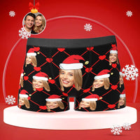 Custom Face Boxer with Girlfriend Picture Personalised Christmas Hat Pattern Men's Shorts