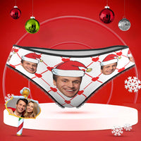 Custom Face Underwear with Boyfriend Picture Personalised Christmas Hat Pattern Women's Shorts