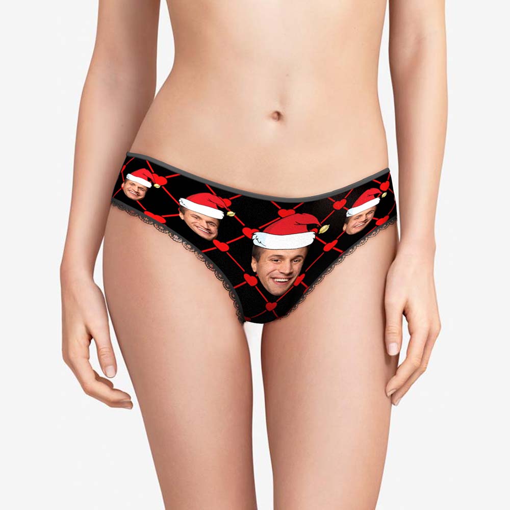 Custom Face Underwear with Boyfriend Picture Personalised Christmas Hat Pattern Women's Shorts