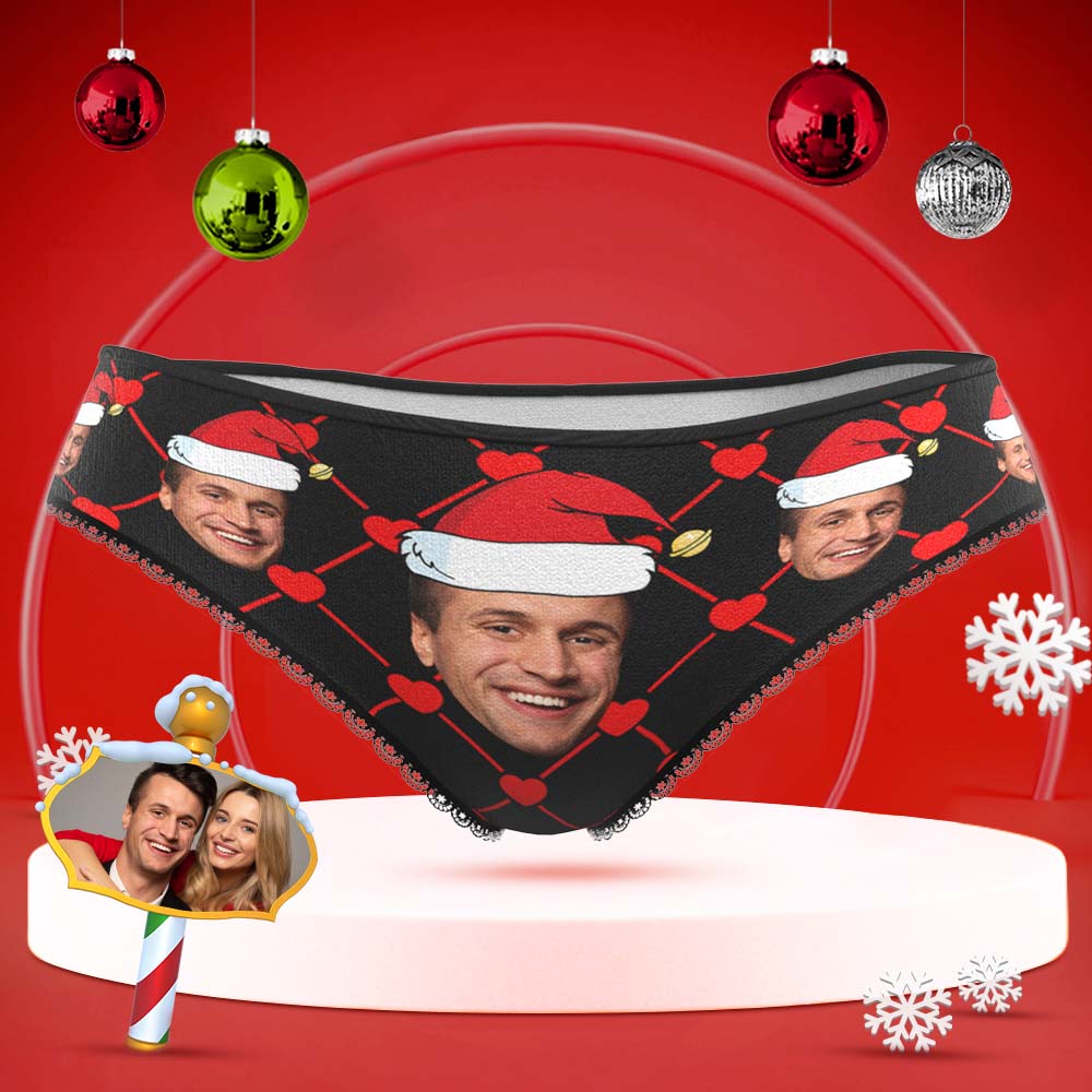 Custom Face Underwear with Boyfriend Picture Personalised Christmas Hat Pattern Women's Shorts