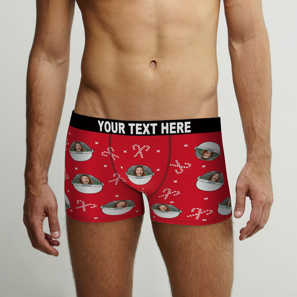 Custom Face Boxers Briefs Personalised Men's Shorts With Photo Christmas Gifts Red