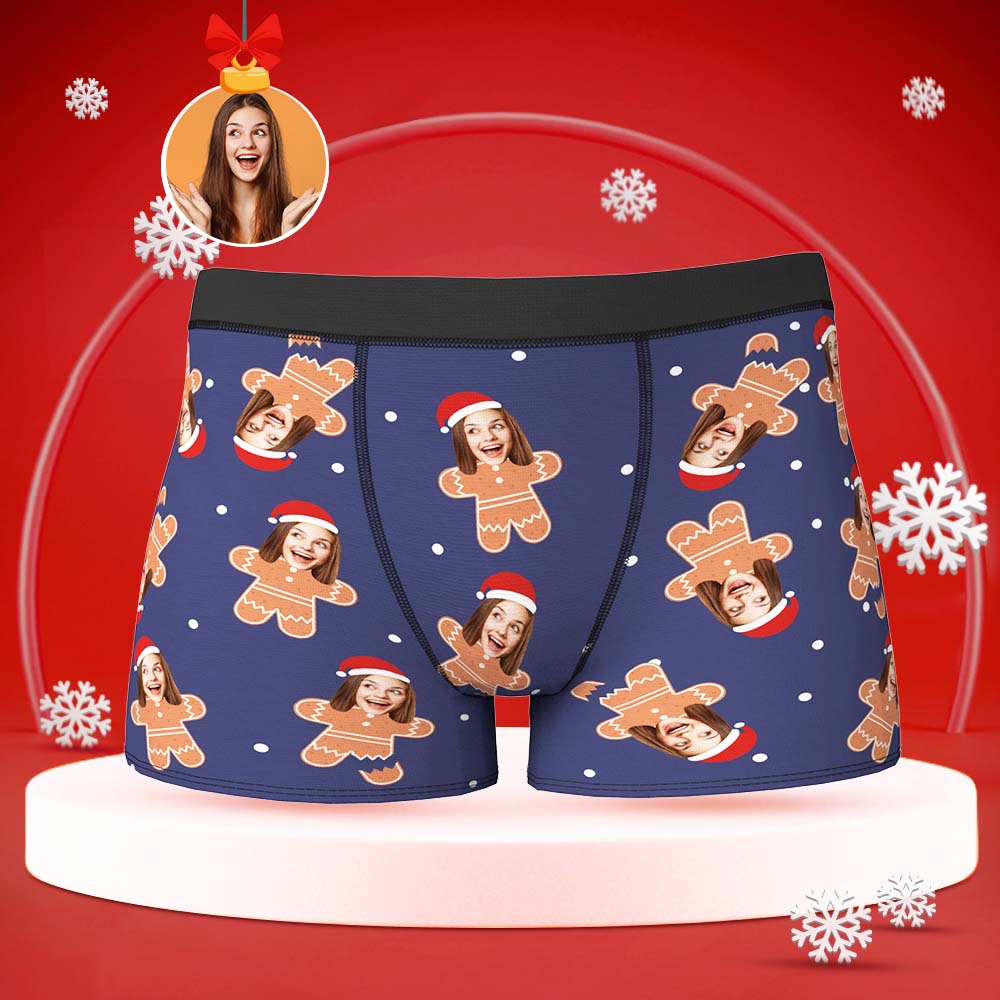 Custom Face Boxers Briefs Personalised Men's Shorts With Photo Christmas Gifts - Gingerbread