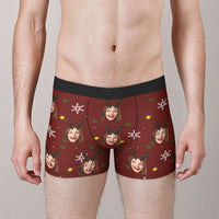 Custom Face Boxers Briefs Personalised Men's Shorts With Photo Snowflake And Antler Christmas Gifts