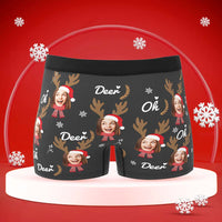 Custom Face Boxers Briefs Personalised Men's Shorts With Photo Christmas Reindeer