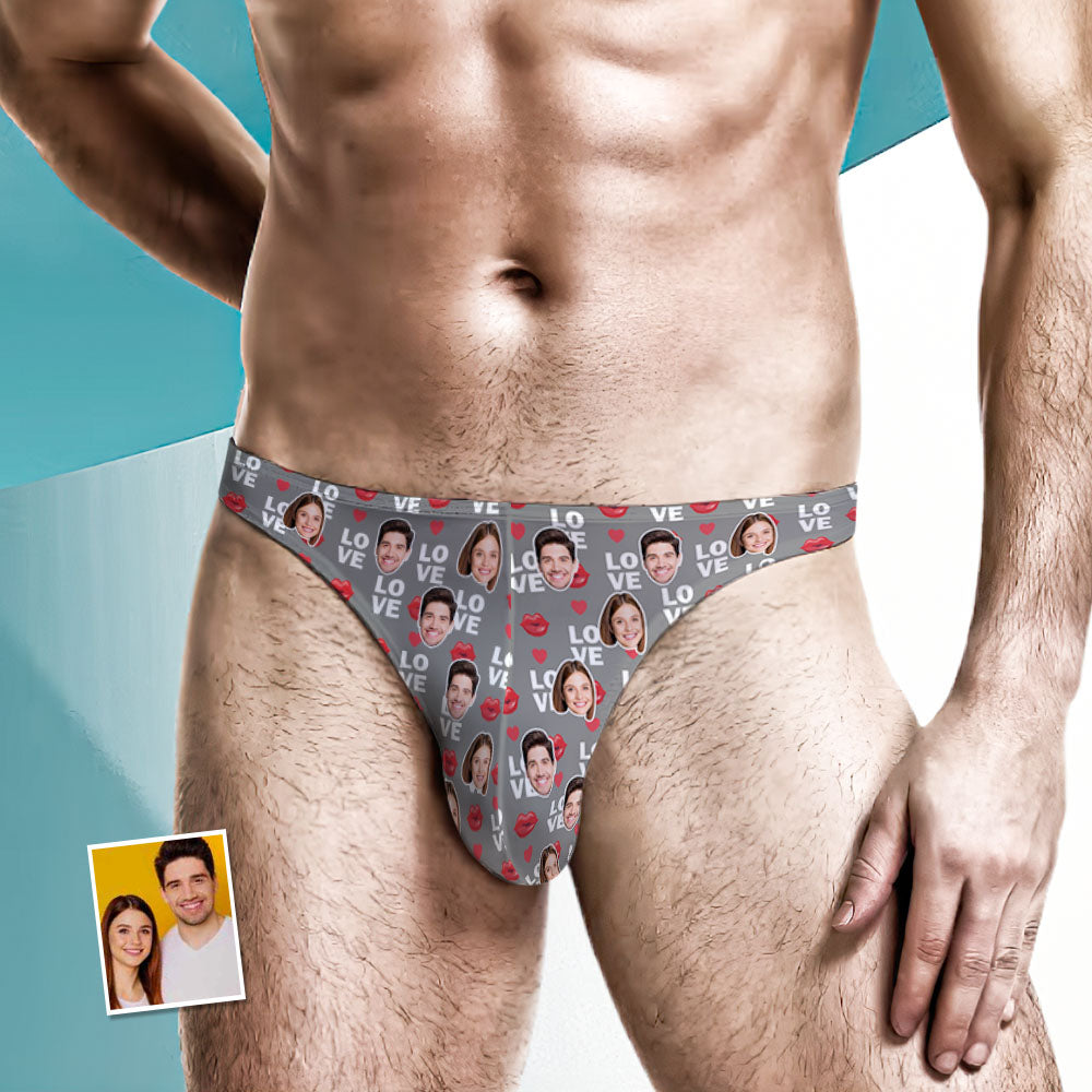 Custom Face Love Men's Thong Lip Print Men's Briefs