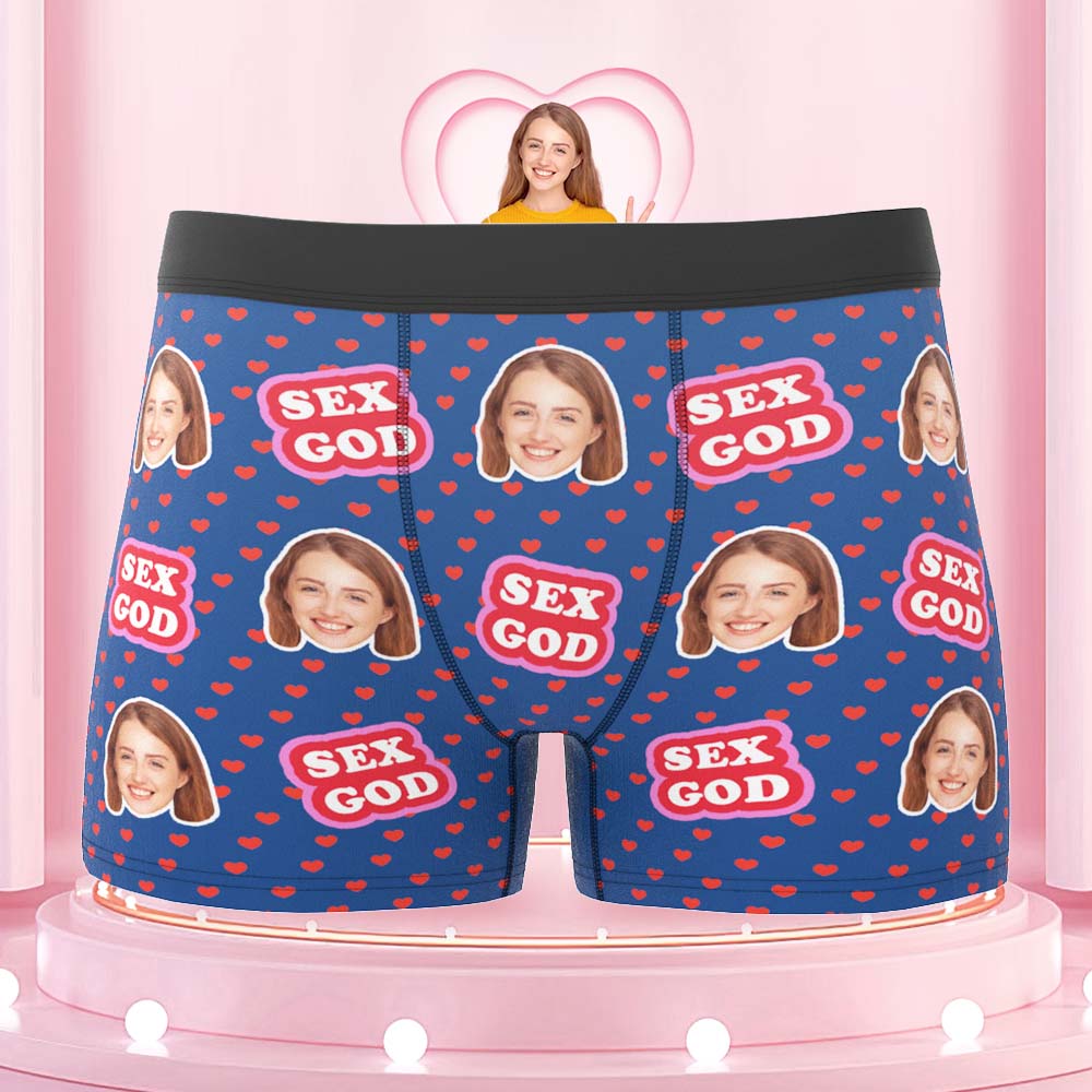 Custom Face Boxers Briefs Personalised Men's Shorts With Photo - Sex God