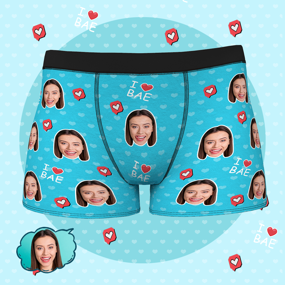 Custom Face Boxer Shorts - I LOVE BAE