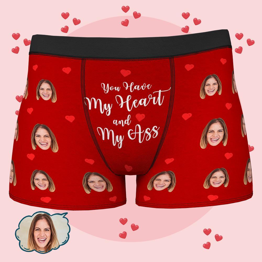 Personalised Funny Face Boxers Custom Photo Underwear Gift for Men-You Have My Heart and My Kiss