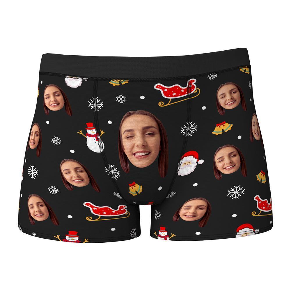 Custom Face Boxers Shorts Santa Claus and Sleigh Personalised Photo Underwear Christmas Gift for Men