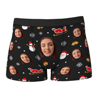 Custom Face Boxers Shorts Santa Claus and Sleigh Personalised Photo Underwear Christmas Gift for Men