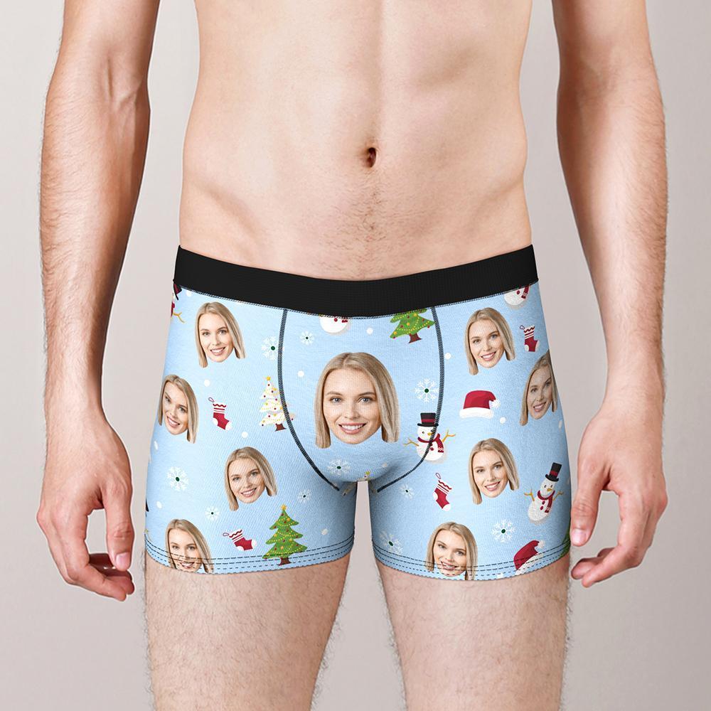 Custom Face Boxers Shorts Christmas Tree Personalised Photo Underwear Christmas Gift for Men