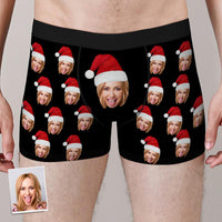 Custom Face Boxers Shorts with Christmas Hat Personalised Photo Underwear Christmas Gift for Men