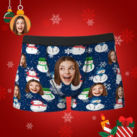 Custom Face Boxers Shorts Christmas Snowman Personalised Photo Underwear Christmas Gift for Men