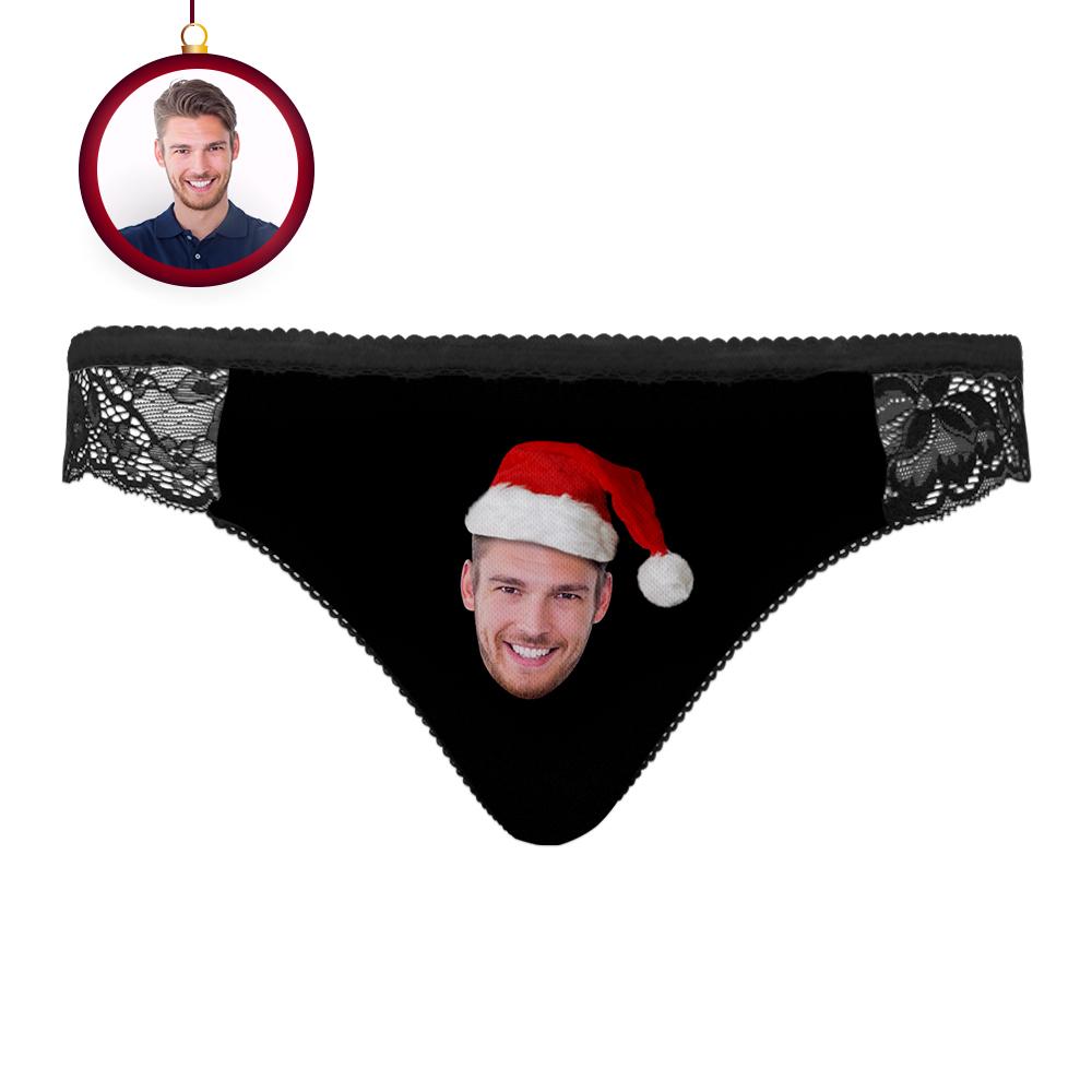 Custom Face Lace Panty Christmas Hat Women Sexy Panties with Boyfriend Face