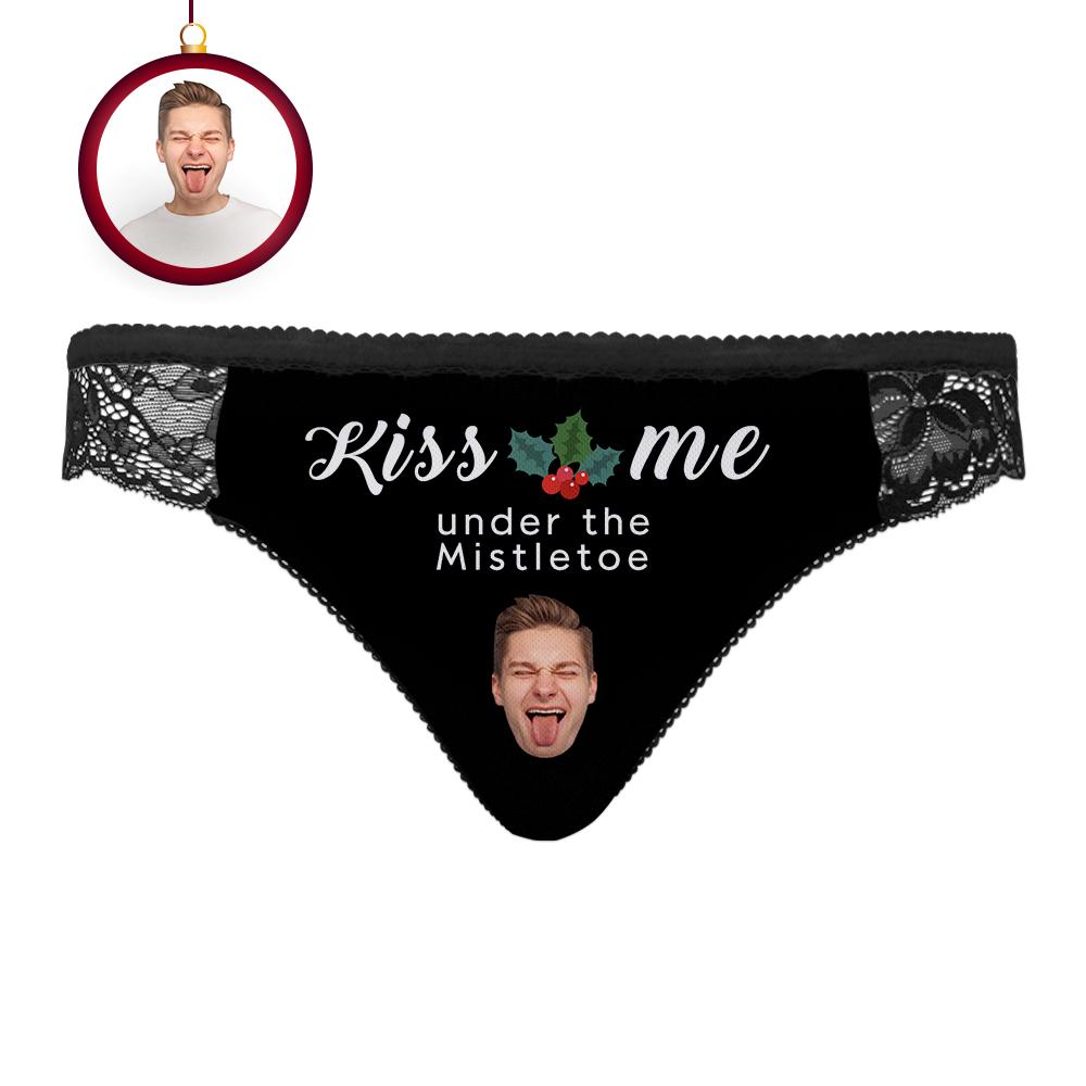 Custom Face Lace Panty Women Sexy Panties Kiss Me Under The Mistletoe