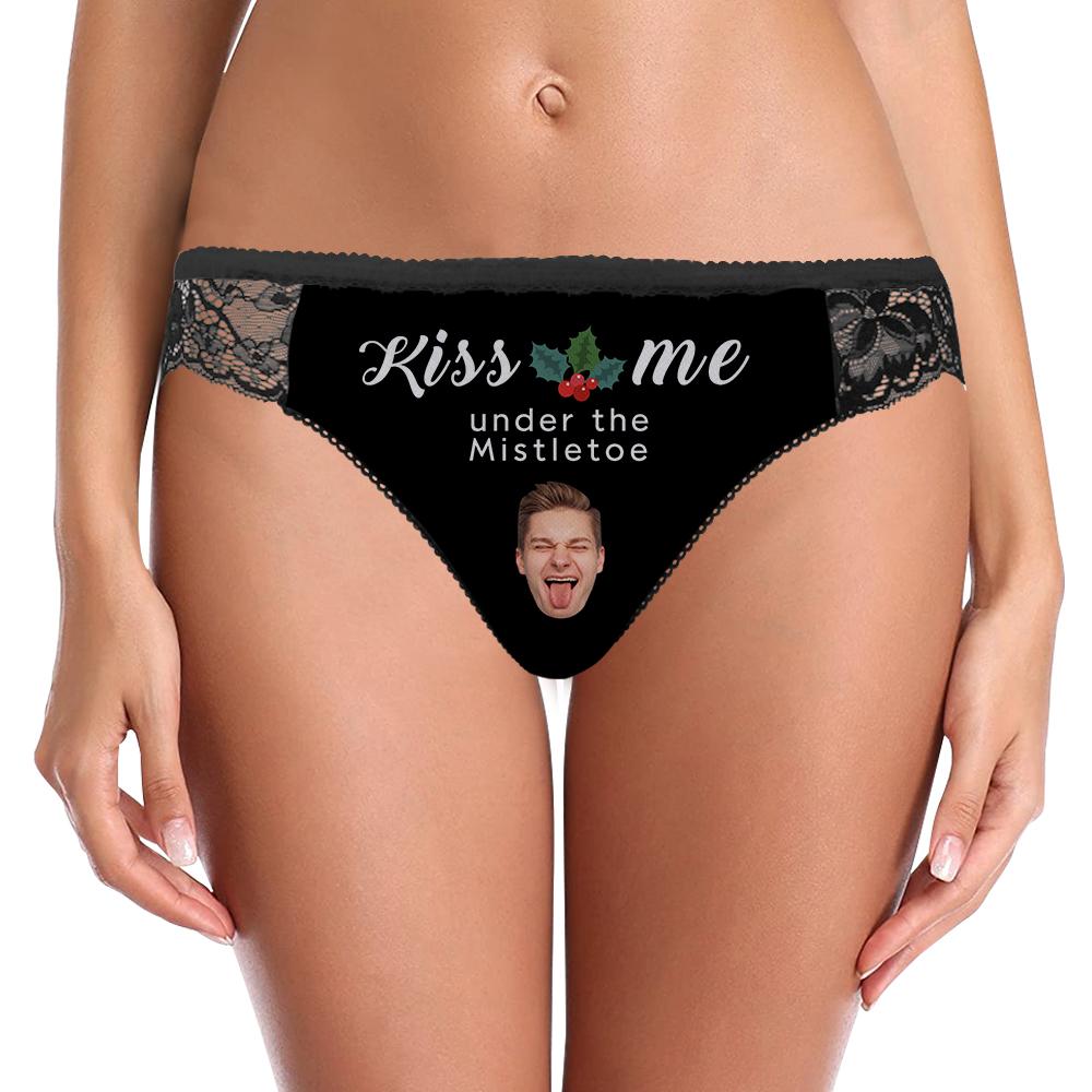 Custom Face Lace Panty Women Sexy Panties Kiss Me Under The Mistletoe