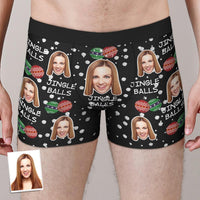 Custom Face Boxers Shorts Personalised Photo Underwear JINGLE BALLS Christmas Gift for Him