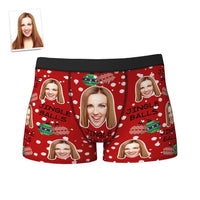 Custom Face Boxers Shorts Personalised Photo Underwear JINGLE BALLS Christmas Gift for Him