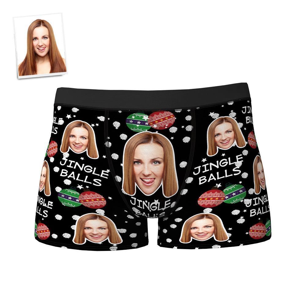 Custom Face Boxers Shorts Personalised Photo Underwear JINGLE BALLS Christmas Gift for Him