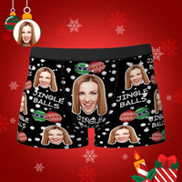 Custom Face Boxers Shorts Personalised Photo Underwear JINGLE BALLS Christmas Gift for Him