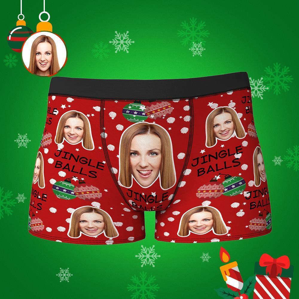 Custom Face Boxers Shorts Personalised Photo Underwear JINGLE BALLS Christmas Gift for Him