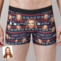 Custom Face Boxers Shorts Personalised Photo Christmas Underwear COME RIDE MY SLEIGH