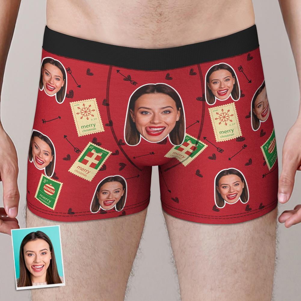 Custom Love Stamps Face Boxers Shorts Personalised Photo Underwear Christmas Gift for Men