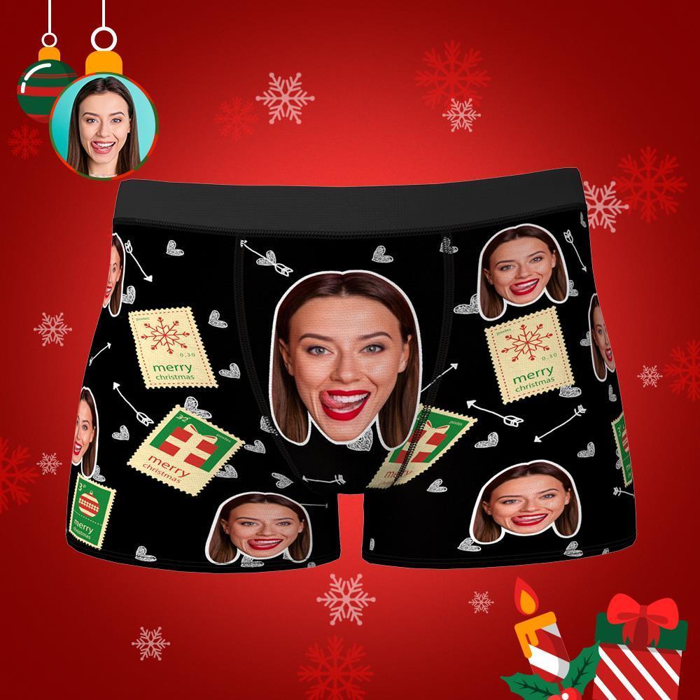 Custom Christmas Love Stamps Face Boxers Shorts Personalised Photo Underwear Christmas Gift for Men