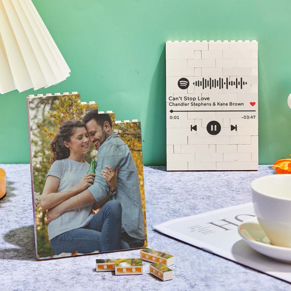 Personalized Brick Rectangle Building Photo Block Spotify Code Custom Text Frame Valentine's Day Gifts