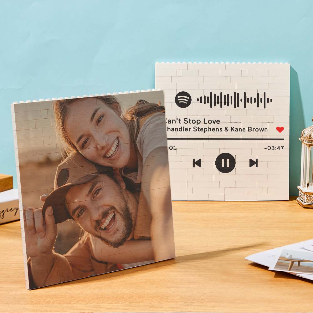 Personalized Building Brick Square Photo Block Spotify Code Custom Text Frame