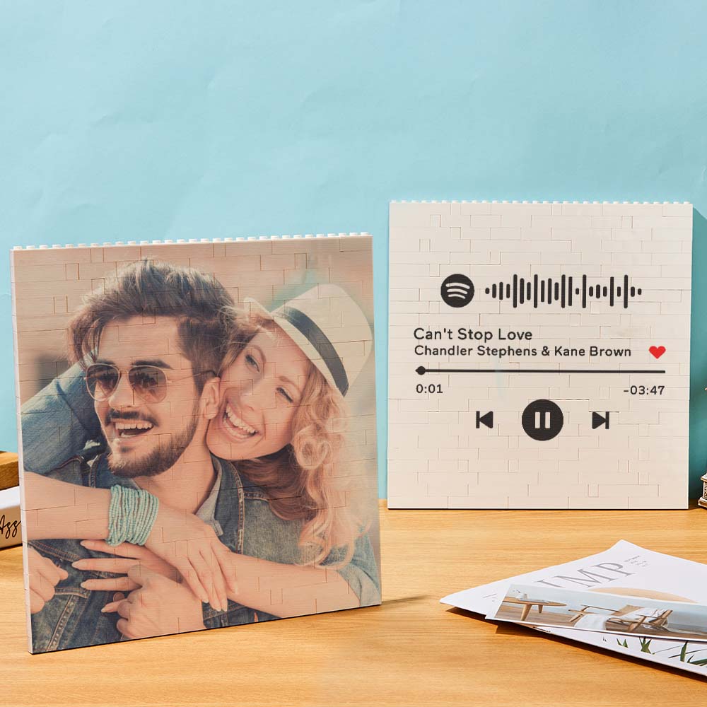 Personalized Building Brick Square Photo Block Spotify Code Custom Text Frame