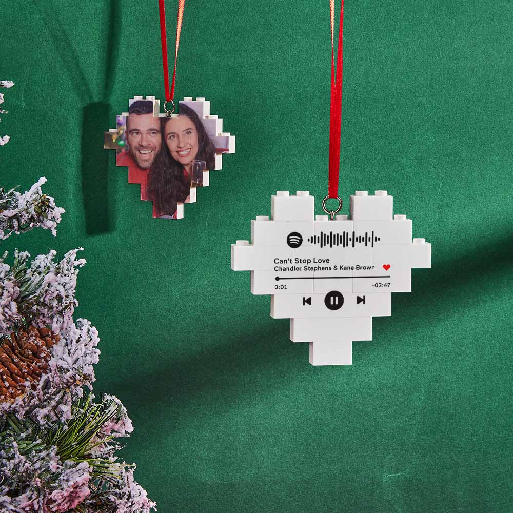 Christmas Gifts Christmas Ornament Personalized Building Brick Custom Spotify Code Heart Photo Block