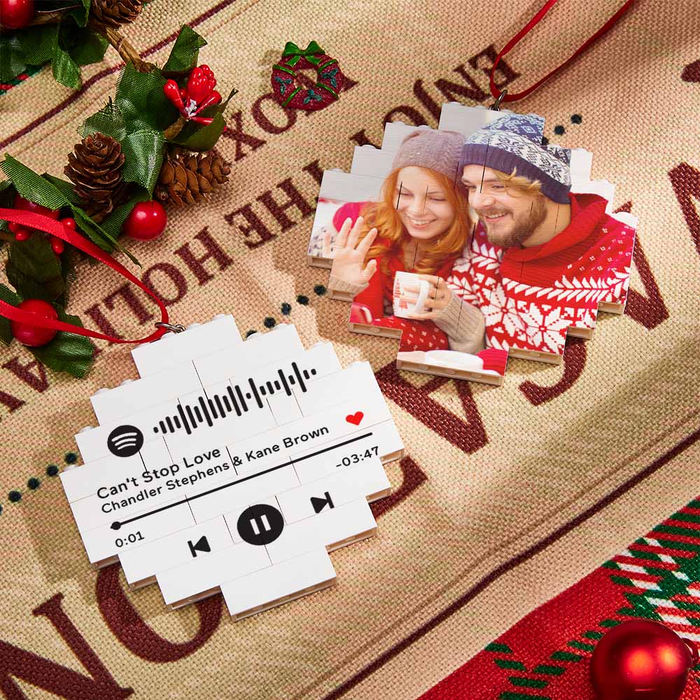 Christmas Ornament Custom Spotify Code Round Photo Block Personalized Building Brick Christmas Gifts