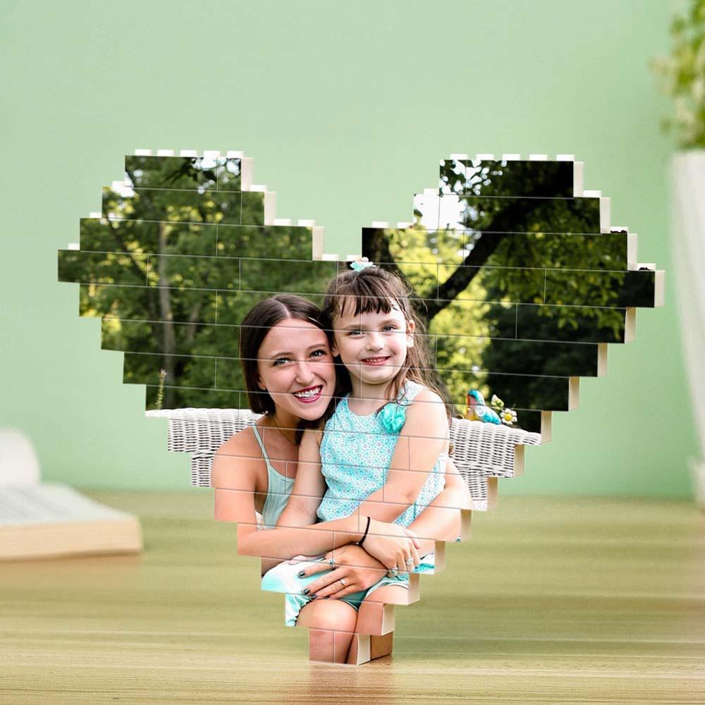 Custom Spotify Code Building Brick Personalized Photo and Text Block Heart Shape for Mother's Day Gifts